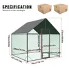A diagram of a chicken coop with dimensions and specifications, along with two shipping boxes. Náhled obrázku produktu