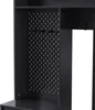 A close-up view of a black coat rack with a pegboard and hooks. Produktbild-Vorschau