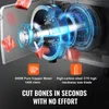 Close-up of the internal mechanism of a commercial electric meat band saw, with animated effects and feature callouts. Anteprima dell’immagine prodotto