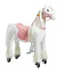 A white toy horse with a pink saddle and bridle, standing on a white background. Anteprima dell’immagine prodotto