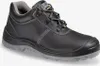 A black safety shoe with a gray sole is shown from a side angle against a white background. Produktbild-Vorschau