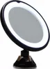 A black makeup mirror with a ring light and a suction cup base is shown against a white background. Produktbild-Vorschau