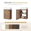 A product image showing a bathroom vanity with its door open, displaying storage, and color options below. Voir les images du produit