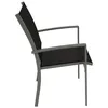 A side view of a single outdoor chair with a gray metal frame and black fabric seat and back. Produktbild-Vorschau