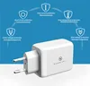 A white power adapter with protective features illustrated around it. Produktbild-Vorschau