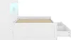 Side view of a white bed frame with integrated storage drawers and LED lighting. Voir les images du produit