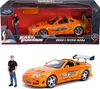 A toy car and figure set from the Fast & Furious franchise, shown in its packaging and also displayed separately. Anteprima dell’immagine prodotto