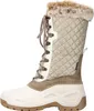 A side view of a beige and white winter boot with fur trim. Produktbild-Vorschau