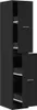 A tall, narrow black cabinet with two sets of double doors. The doors are partially open, revealing shelves inside. Produktbild-Vorschau