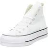 A white high-top sneaker with a platform sole. Voir les images du produit