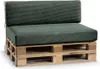 A green sofa cushion set on a wooden pallet. Náhľad obrázku produktu