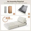 An instructional graphic showing the unboxing and setup process for a sofa. Produktbild-Vorschau