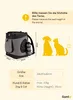 A diagram showing a pet backpack with dimensions and size information, along with silhouettes of a dog and cat for scale. Produktbild-Vorschau