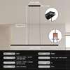 A modern black LED pendant light fixture with dimensions and specifications displayed. Voir les images du produit