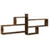 A wooden wall shelf unit with multiple compartments, presented against a white background. Anteprima dell’immagine prodotto