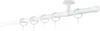 A white curtain rod with rings, mounted to a ceiling. Produktbild-Vorschau