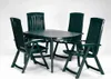 A dark green plastic garden table and four chairs are arranged on a white background. Voir les images du produit