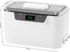 A white ultrasonic cleaner with a digital display and control buttons, shown with dimensions indicated. Náhled obrázku produktu