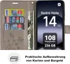 A flip case wallet for a smartphone, showing cards and cash inside. Produktbild-Vorschau