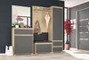 A modern entryway furniture set with a mirror, coat rack, bench, and storage cabinets. Náhled obrázku produktu