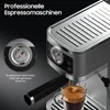 Close-up of an espresso machine with text overlay highlighting its features. Produktbild-Vorschau