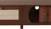 A close-up view of a wooden TV stand with rattan detailing. Produktbild-Vorschau