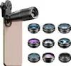 A smartphone with a telephoto lens attached, surrounded by various smaller camera lenses. Náhľad obrázku produktu