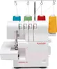 A white Singer serger sewing machine with four spools of thread on top. Produktbild-Vorschau