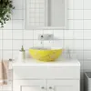 A bathroom sink with a yellow basin is shown on a white vanity. The background is white tiled wall. Produktbild-Vorschau
