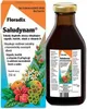 A product box and bottle of Floradix Saludynam liquid supplement. Produktbild-Vorschau