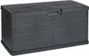 A dark gray plastic outdoor storage container with a slatted lid and a latch. Anteprima dell’immagine prodotto