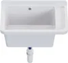 A white sink basin with a drain and a ribbed area on the right side, shown from the front. Anteprima dell’immagine prodotto