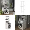 Collage of images showing a white washing machine shelf unit in different settings, including a bathroom and a studio shot. Náhled obrázku produktu