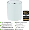 A white trash can with a silver lid and trim, shown with descriptive text and an award badge. Anteprima dell’immagine prodotto