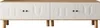 A white and wood media console with carved doors and wooden legs, presented against a white background. Produktbild-Vorschau