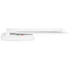 A white LED desk lamp is shown from the side, folded flat. Produktbild-Vorschau