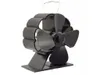 A black stove fan with four blades sits on a white background. Podgląd zdjęcia produktu