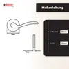 Diagrams and text illustrating measurements for a door handle. Produktbild-Vorschau