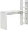 A white desk with an attached shelving unit, shown against a white background. Voir les images du produit