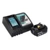 A black Makita battery charger with a turquoise insert and a black Makita battery are shown on a white background. Anteprima dell’immagine prodotto