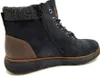 A side view of a blue leather boot with a zipper and laces. Voir les images du produit