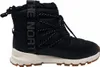 A black winter boot with white laces and a white sole. Podgląd zdjęcia produktu