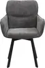 A front view of a dark gray fabric armchair with black metal legs. Produktbild-Vorschau