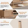 Collage of images showing a wooden TV stand with various features highlighted by text. Produktbild-Vorschau