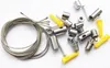 A collection of metal mounting hardware for LED panels, including cables, screws, and anchors, laid out on a white background. Podgląd zdjęcia produktu