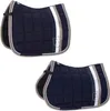 Two navy blue horse saddle pads with decorative stripes and a logo. Produktbild-Vorschau