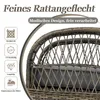 Close-up of a rattan chair with descriptive icons and text highlighting its features. Produktbild-Vorschau