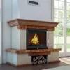 A modern fireplace with a fire burning inside, set in a living room with large windows. Produktbild-Vorschau