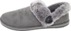 A single gray slipper with faux fur trim and a decorative button. Produktbild-Vorschau
