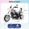 A diagram showing the dimensions of a toy police motorcycle. Náhľad obrázku produktu